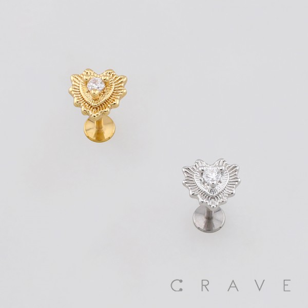 SUNBURST HEART CZ 316L SURGICAL STEEL THREADLESS PUSH-PIN LABRET SET